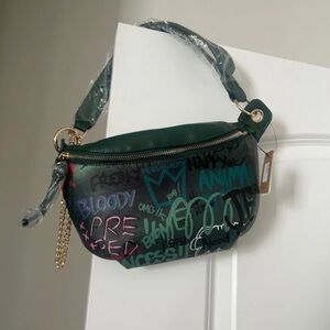 Graffiti Print Green Crossbody Bag